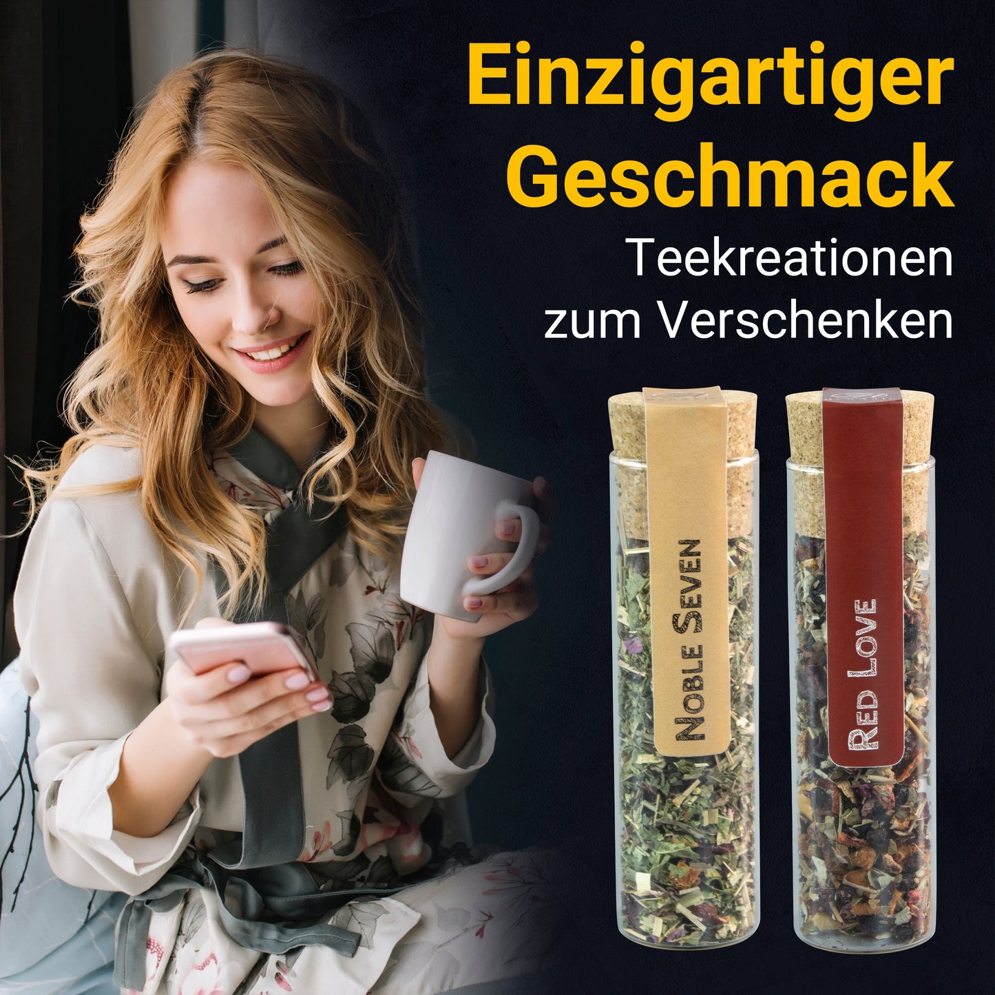 Tee Geschenk Set mit 5 hochwertigen Früchte- und Kräutertees inkl. Kandisstick in edler Geschenk-Box